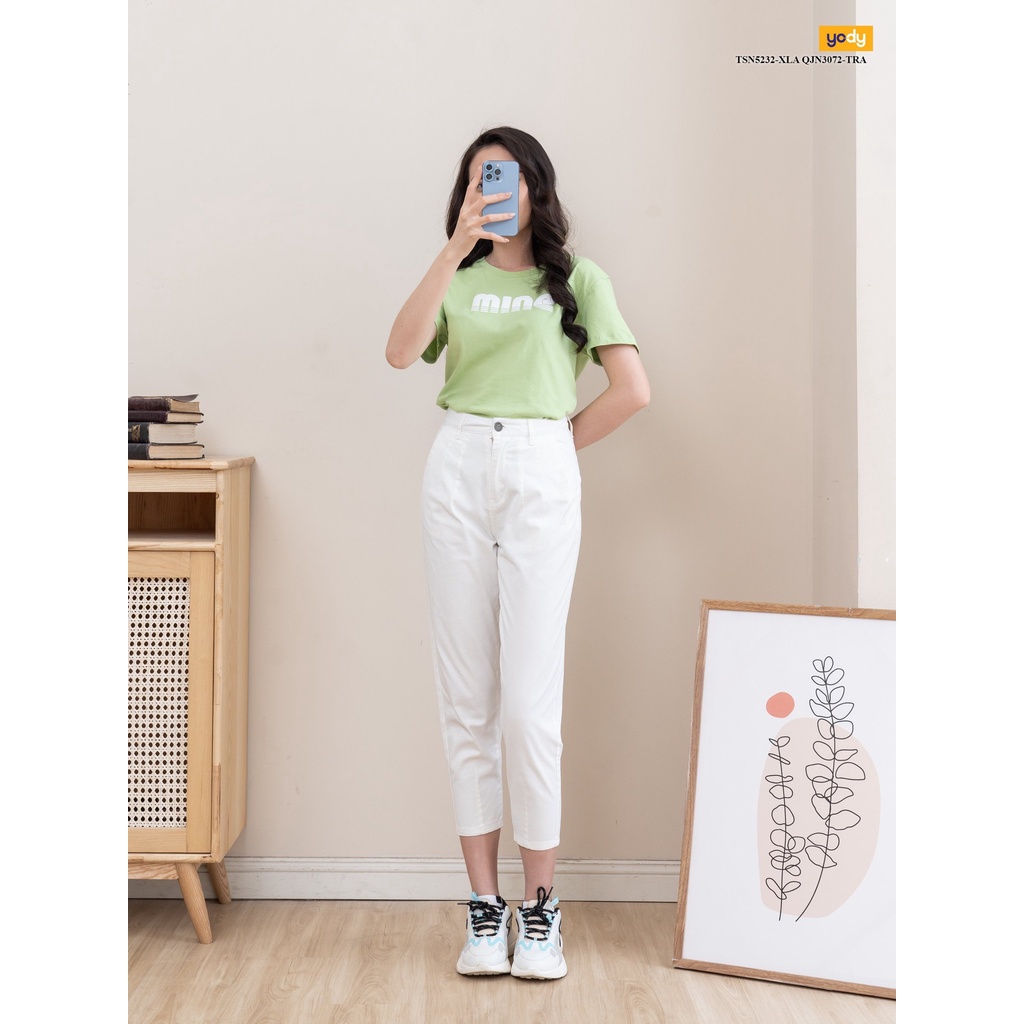 Quần kaki dài nữ YODY lưng cao chất co giãn thoáng khí phù hợp đi chơi công sở QJN3072