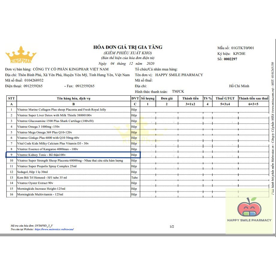 (Được check hàng trước khi đóng gói) KIDNEY TONIC VITATREE