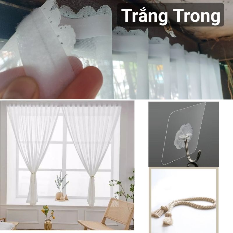 Rèm voan trắng lụa tinh khiết, rèm dán cửa sổ Loại 1, vải trang trí decor phòng