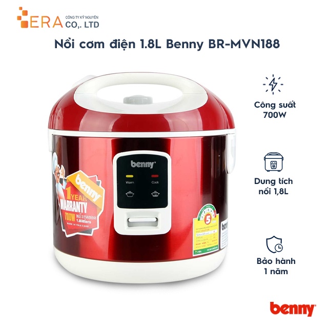 [Mã ELHADEV giảm 4% đơn 300K] Nồi cơm điện 1.8L Benny BR-MVN188