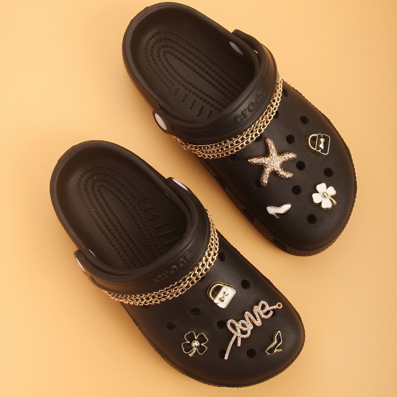 Set 10 Phụ Kiện Trang Trí Giày Crocs Bằng Kim Loại Đính Đá Có Thể Tháo Rời