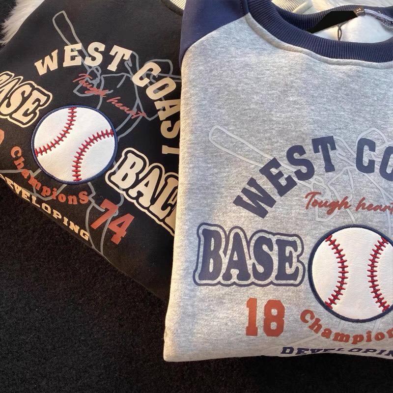 Áo nỉ nam nữ - Áo Sweater YAYSHOP dáng rộng ulzzang phối raplan chất nỉ dày dặn - Sweater in BASEBALL Bóng Chày | BigBuy360 - bigbuy360.vn