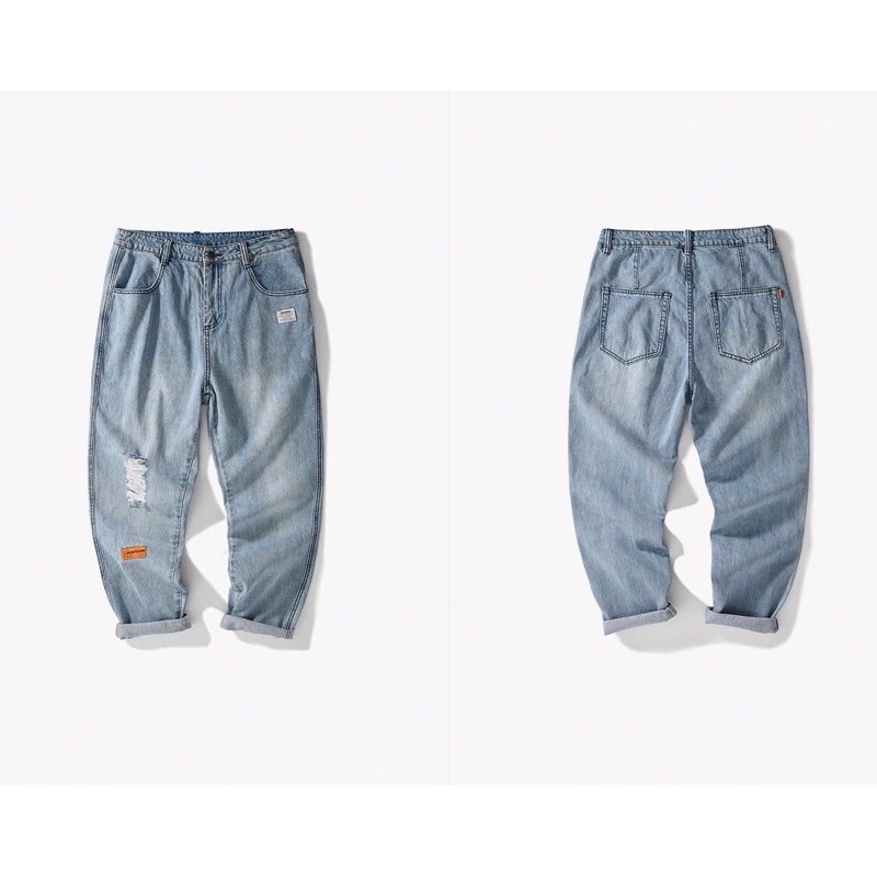 Quần jean OT dáng baggy, wash nhẹ, chất liệu cotton mỏng nhẹ mặc thoải mái | BigBuy360 - bigbuy360.vn