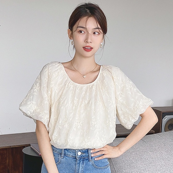 Áo Ren Cổ Tròn Thêu Họa Tiết Xinh Xắn Theo Phong Cách Retro Pháp 52852