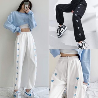 [CHEAPY] Quần jogger TRÁI TIM unisex phom rộng cạp chun dáng suông bo gấu dây rút chất thun co giãn cực tôn dáng