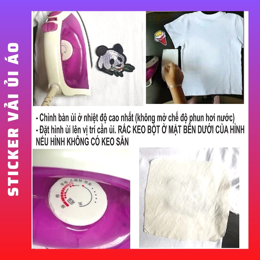 Sticker ủi áo Cao cấp - CÓ SẴN KEO ỦI - sticker vải dùng làm miếng vá áo, phụ kiện trang trí quần áo, balo, giày, nón