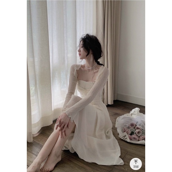 Set đầm midi kèm áo khoác hai lớp