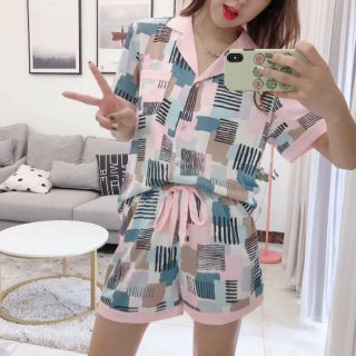 Set bộ mặc nhà dáng pizama lụa đùi