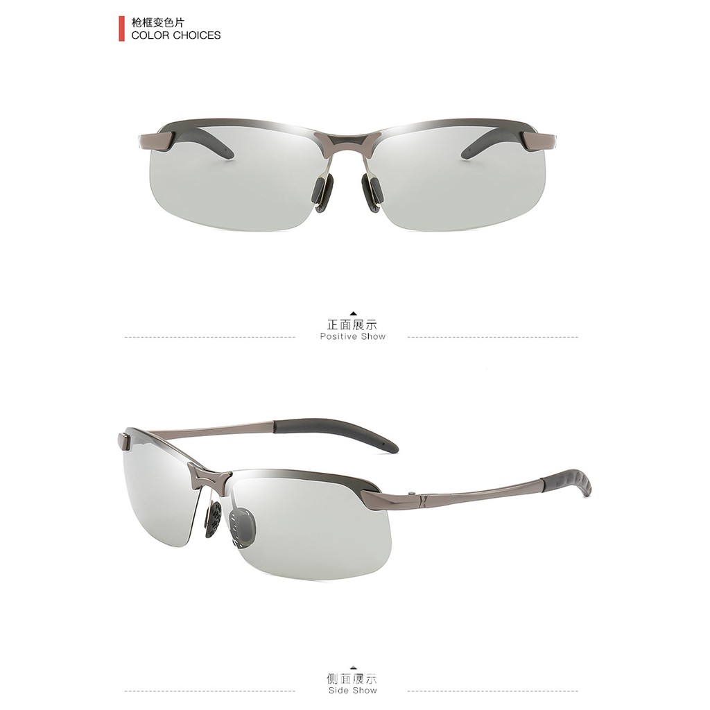 Kính đi ngày và đêm gọng nhôm magiê nhẹ, mắt kính polarized phân cực, chống UV - RiBi Shop