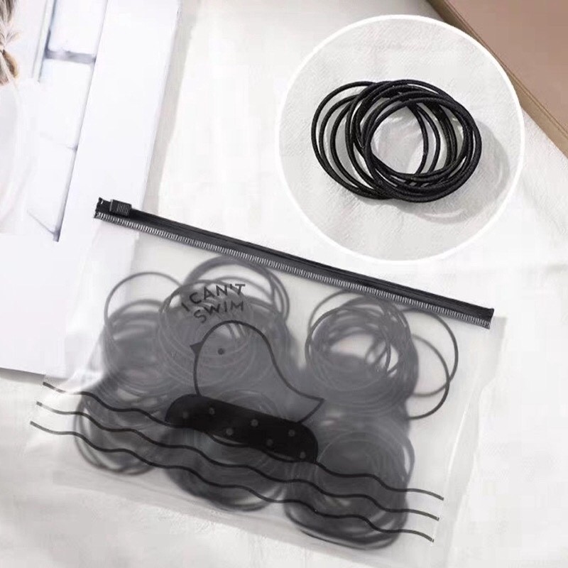 Set 100 Dây Cột Tóc Co Giãn Kèm Túi Zip