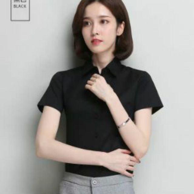 Áo sơ mi ngắn màu đen cao cấp