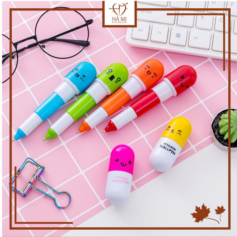 Bút bi xanh cute nhiều màu hình viên thuốc vitamin dùng để viết tập sổ giấy bookmark và văn phòng phẩm Hà Mi Handmade