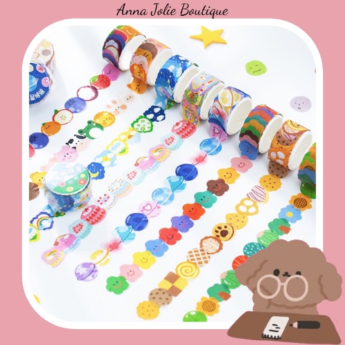 Cuộn 100 sticker hình dán hoạt hình tròn nhỏ