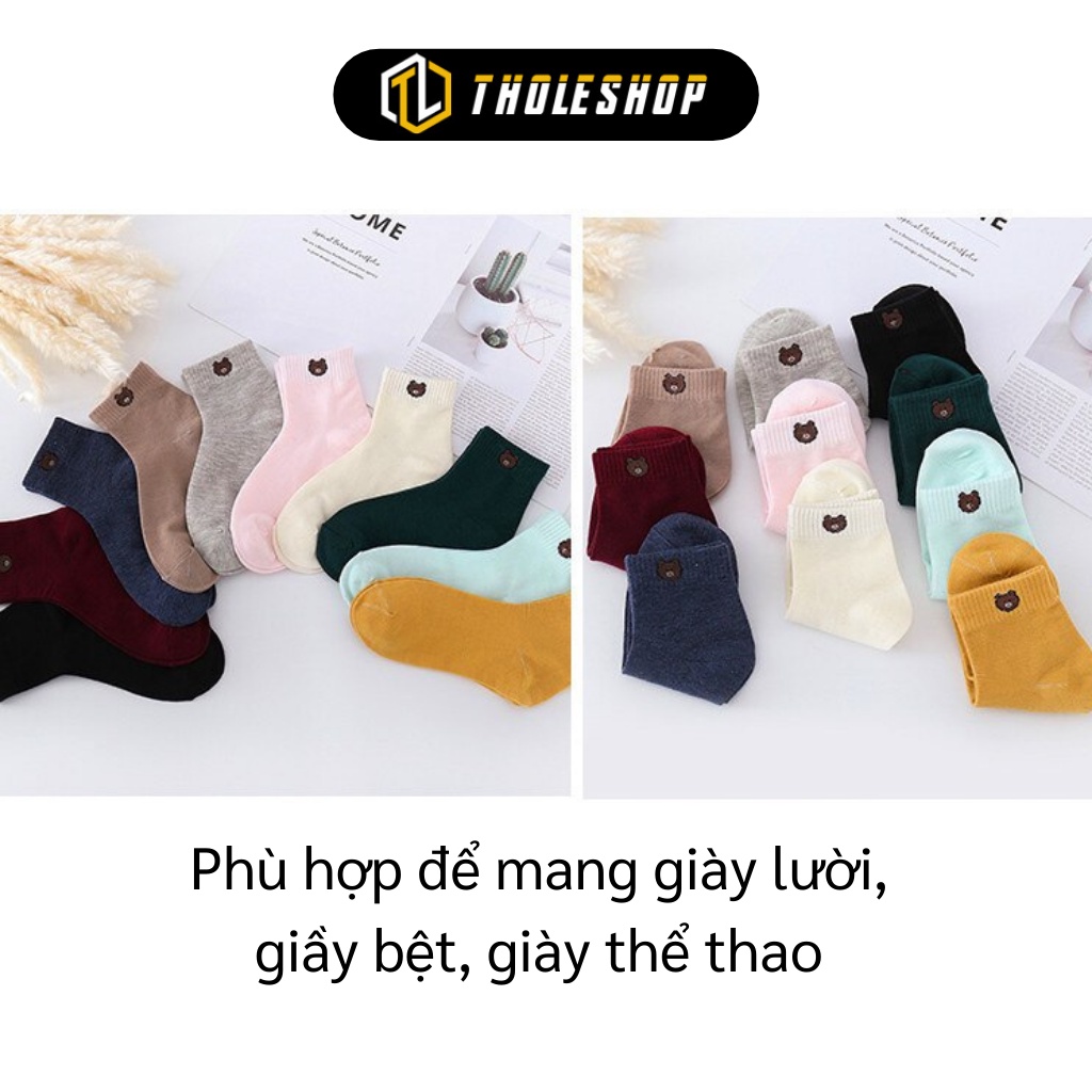 Tất Gấu - Combo 10 Đôi Vớ Nữ Cổ gắn Họa Tiết Gấu Brown Kèm Túi Đựng Tiện Lợi 8144