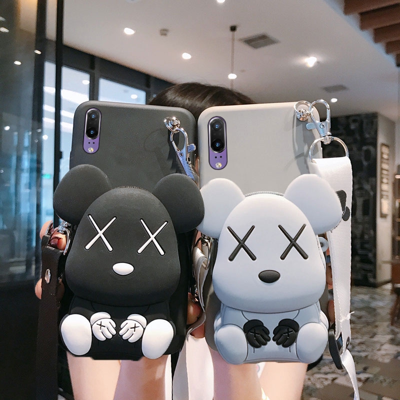 Ốp điện thoại silicone mềm kèm túi Zipper hình Mèo Kaws dễ thương cho iphone 12 11 pro max 5 5s se 6 7 8plus XR XS MAX