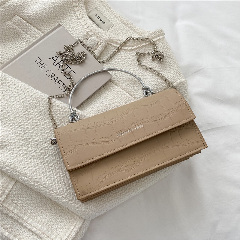 Túi Xách Đeo Vai Hình Vuông Cỡ Nhỏ Phối Dây Đeo Sợi Xích Thời Trang Cho Nữ