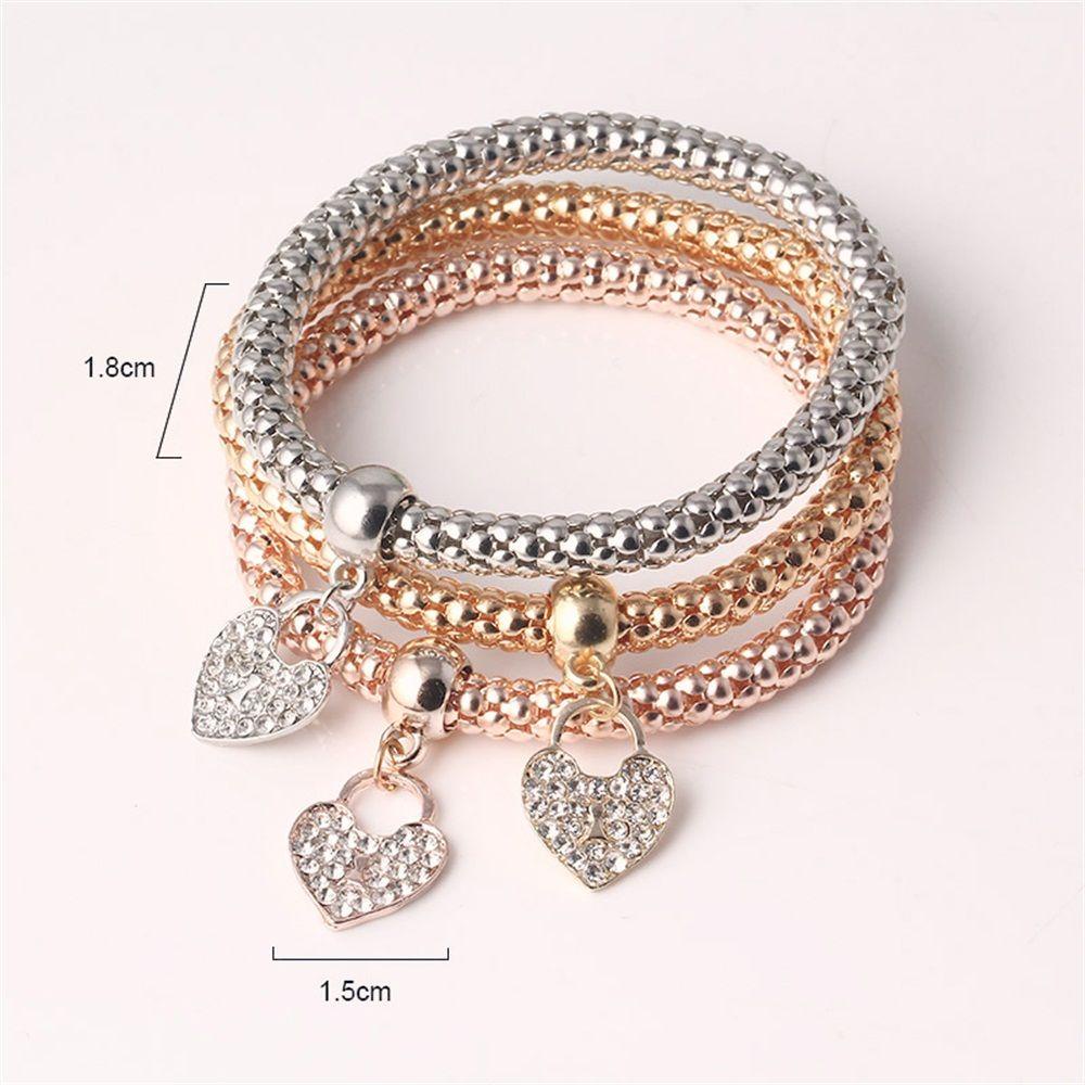 HS Set 3 Vòng Tay Nhiều Lớp Màu Vàng / Bạc Đính Hình Bướm / Trái Tim