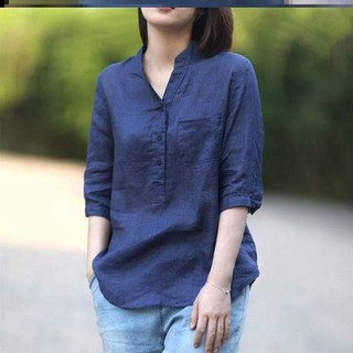 Sơ mi công sở nữ - Áo sơ mi nữ công sở chất đũi cổ tàu siêu xinh A25