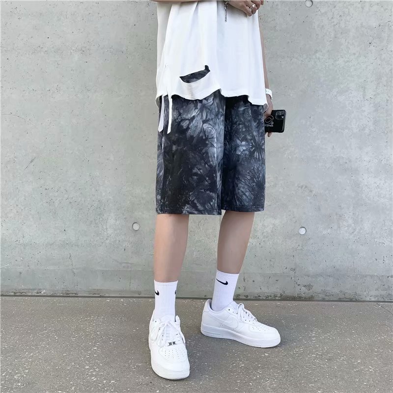 Quần Short Bóng Rổ Ống Rộng Nhuộm Màu Đen Phong Cách Hip Hop Đường Phố Cá Tính Cho Nam