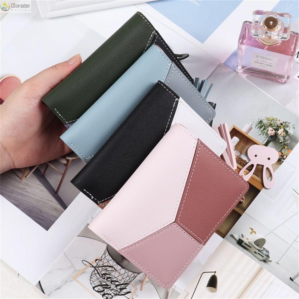 Ví da PU dáng ngắn nhiều ngăn đựng thẻ có khóa kéo cho nữ