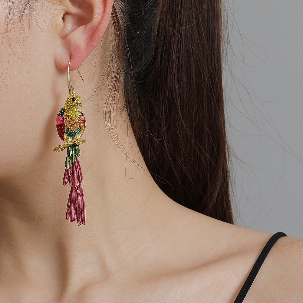 Bông tai PINKDUDU OG078 dáng dài đính đá nhiều màu thời trang cho nữ