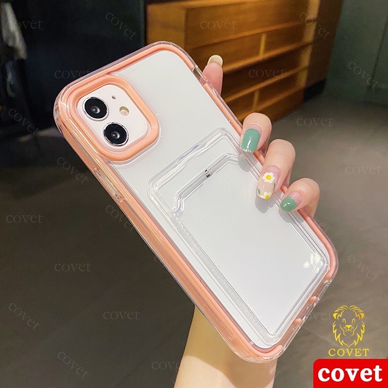 Ốp Điện Thoại Màu Kẹo Trong Suốt Chống Sốc 3 Trong 1 Có Ngăn Đựng Thẻ Cho iPhone 13 12 11 Pro Max XR X XS 7 8 Plus