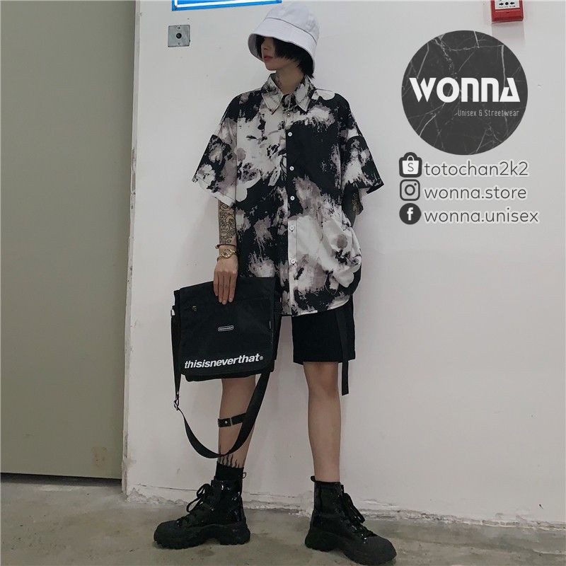 (ORDER) {Ảnh thật 5 ảnh cuối} Áo sơ mi tie-dye màu loang dark storm - ulzzang oversize form rộng unisex Hàn | BigBuy360 - bigbuy360.vn