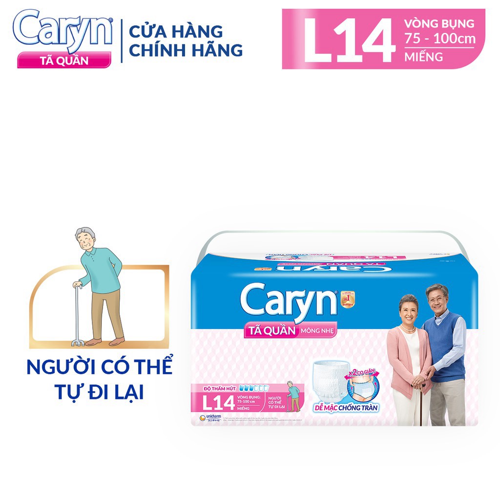 Tã Bỉm Quần Người Lớn Caryn Mỏng Nhẹ Chống Tràn Size M16/L14/L28/XL12 Dành Cho Người Già Có Thể Tự Đi Lại Được