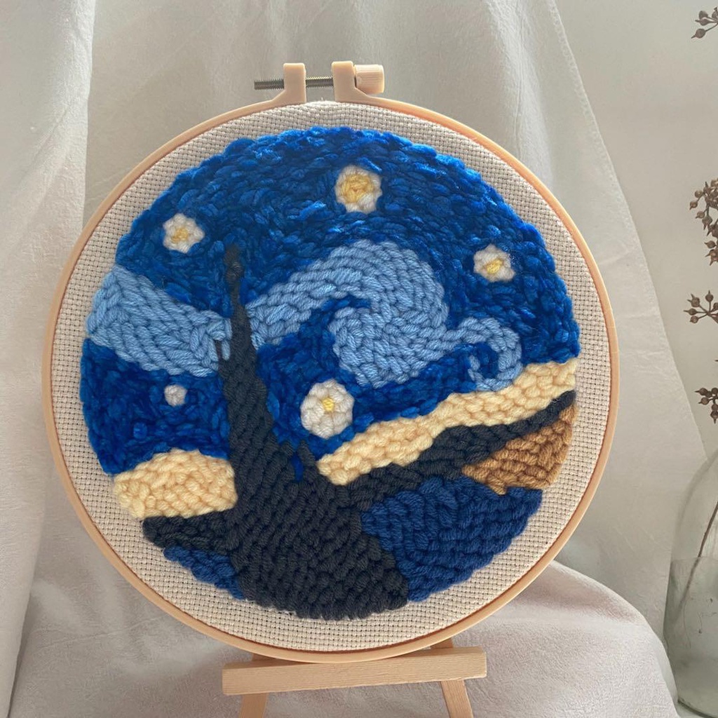 Bộ Thêu Len Xù Van Gogh Starry Night Sky - Trời Đêm - Punch Needle Decor có hướng dẫn, thêu len nổi