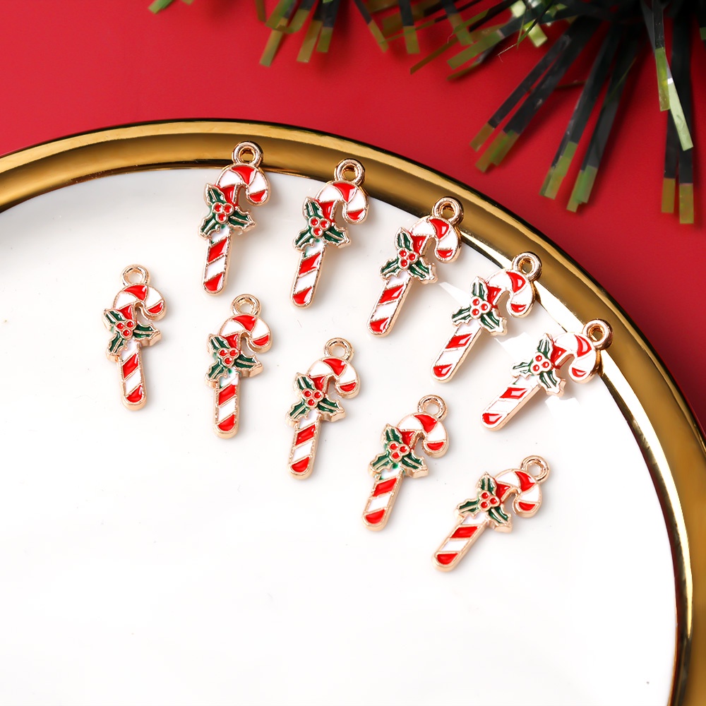 Set 10 Mô Hình Kẹo Giáng Sinh Mini Bằng Hợp Kim Dùng Để Làm Đồ Trang Sức Thủ Công