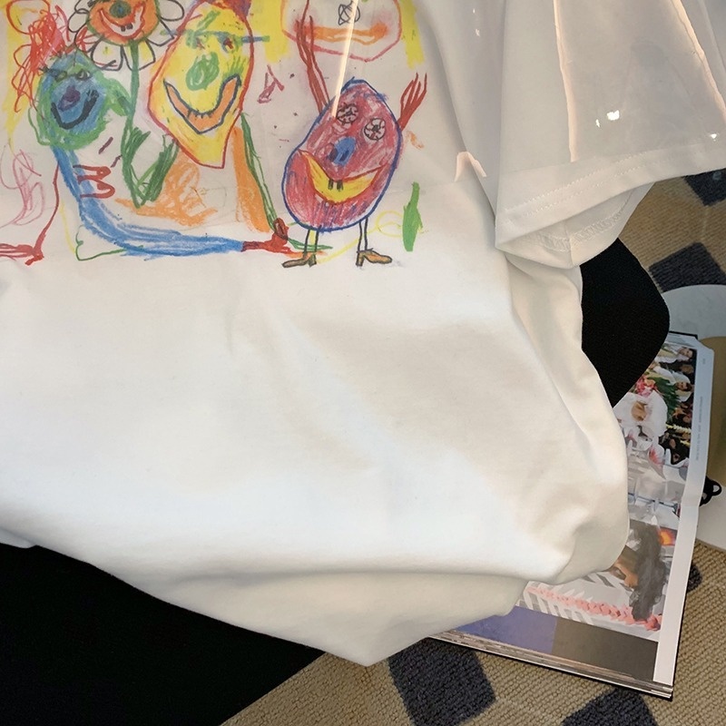 Áo Thun HIIXIIVI T-Shirt Tay Ngắn Cổ Tròn In Hình Hoàng Hôn Thời Trang Mùa Hè Phong Cách Hàn Quốc Dành Cho Nữ 2022