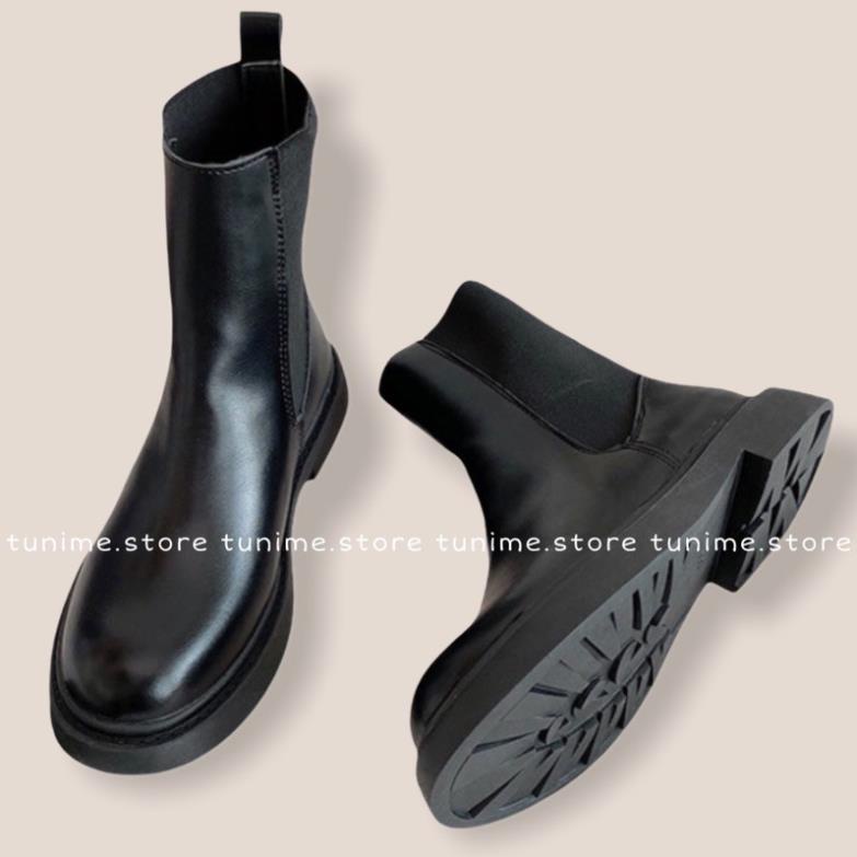 🕦 (CÓ SẴN - Đen) Giày boot chelsea da bò trơn cao cổ ulzzang cao cấp Tunime Store