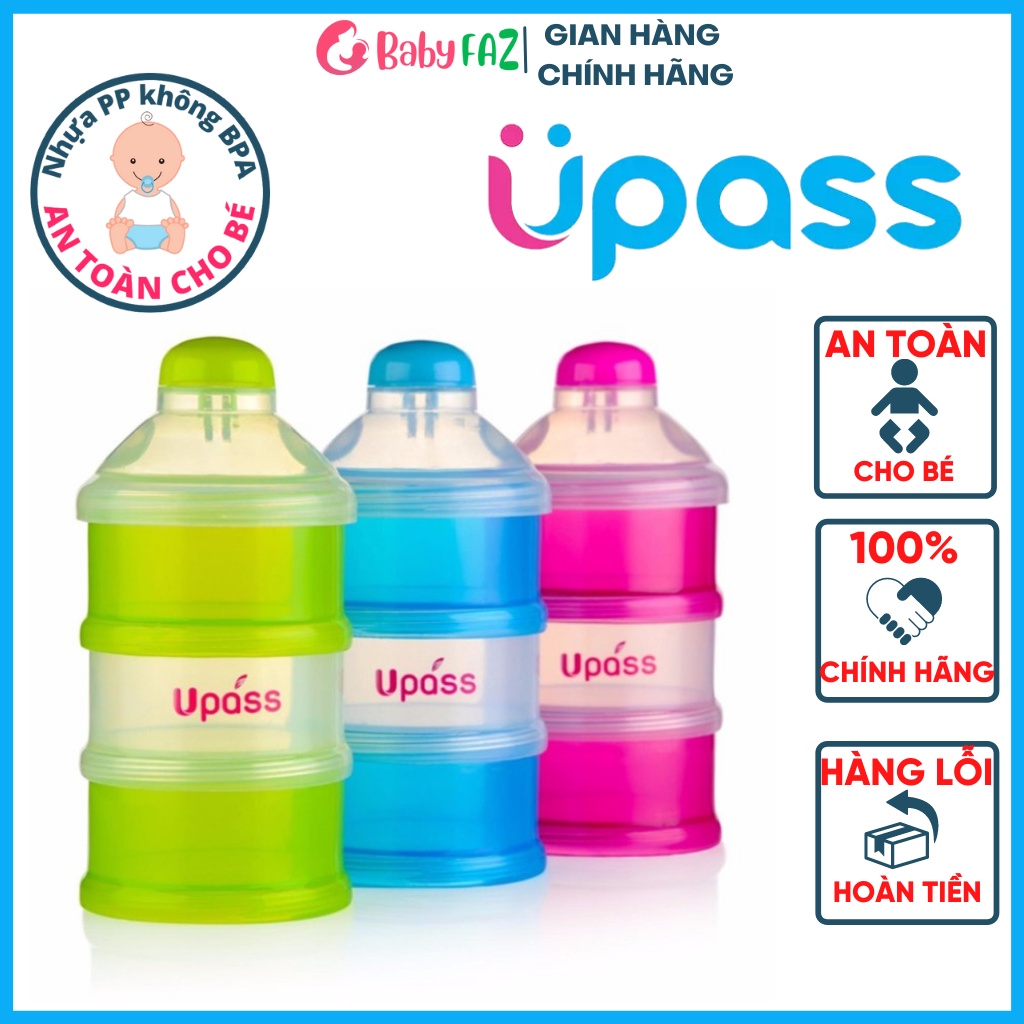 Hộp đựng sữa bột, hộp chia sữa bột 3 ngăn UPASS có nắp lật / UP8010N