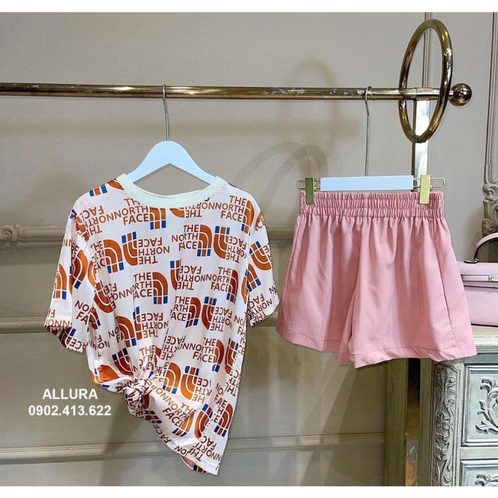 Đồ Bộ Nữ Mặc Nhà LATO,  Bộ Thể Thao Nữ  Áo Cổ Tròn Tay Lở Chất Lụa Họa Tiết Phối Quần Short Màu Trơn Lưng Thun | BigBuy360 - bigbuy360.vn