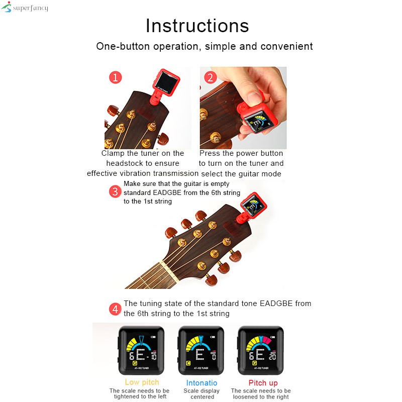 Guitar Tuner Rechargeable Clip On Tuner for All Instruments Bass Ukulele Violin Mandolin and Banjo