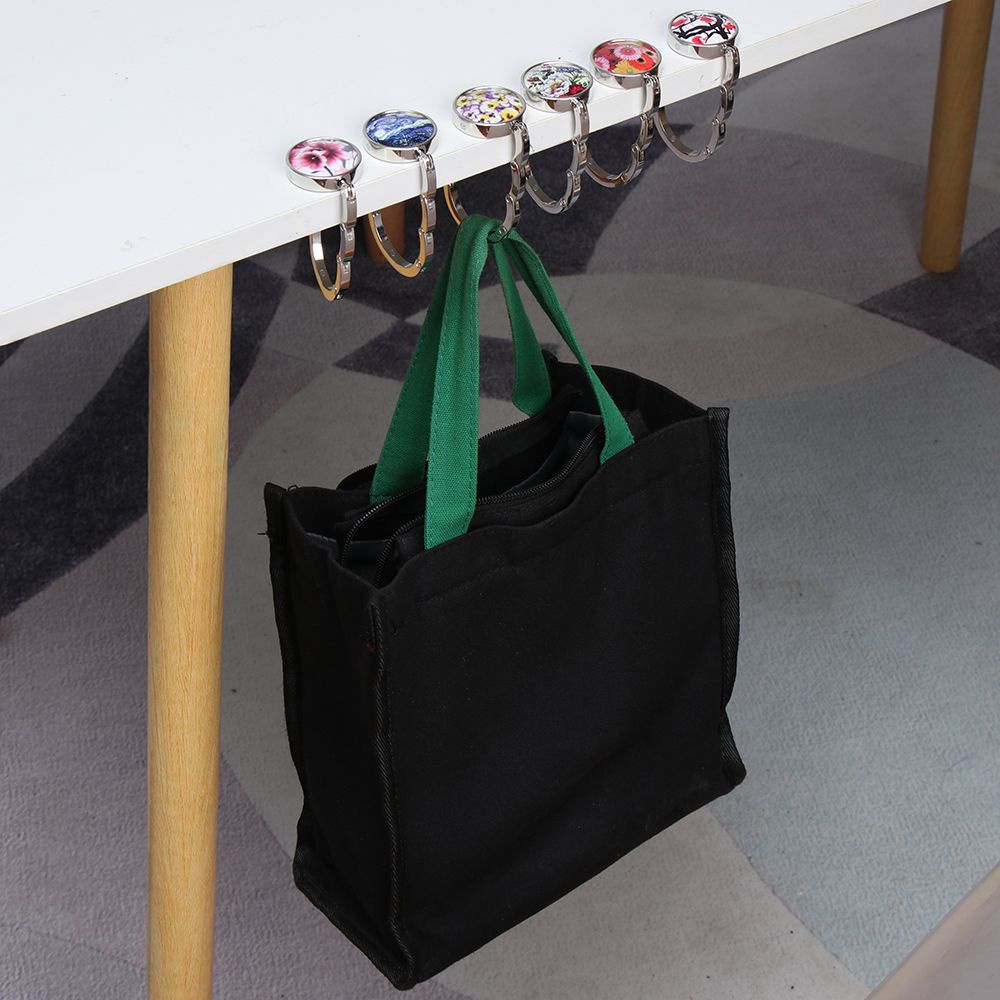 Móc treo túi xách/ ví để bàn bằng kim loại in họa tiết tranh sơn dầu nhỏ gọn thời trang