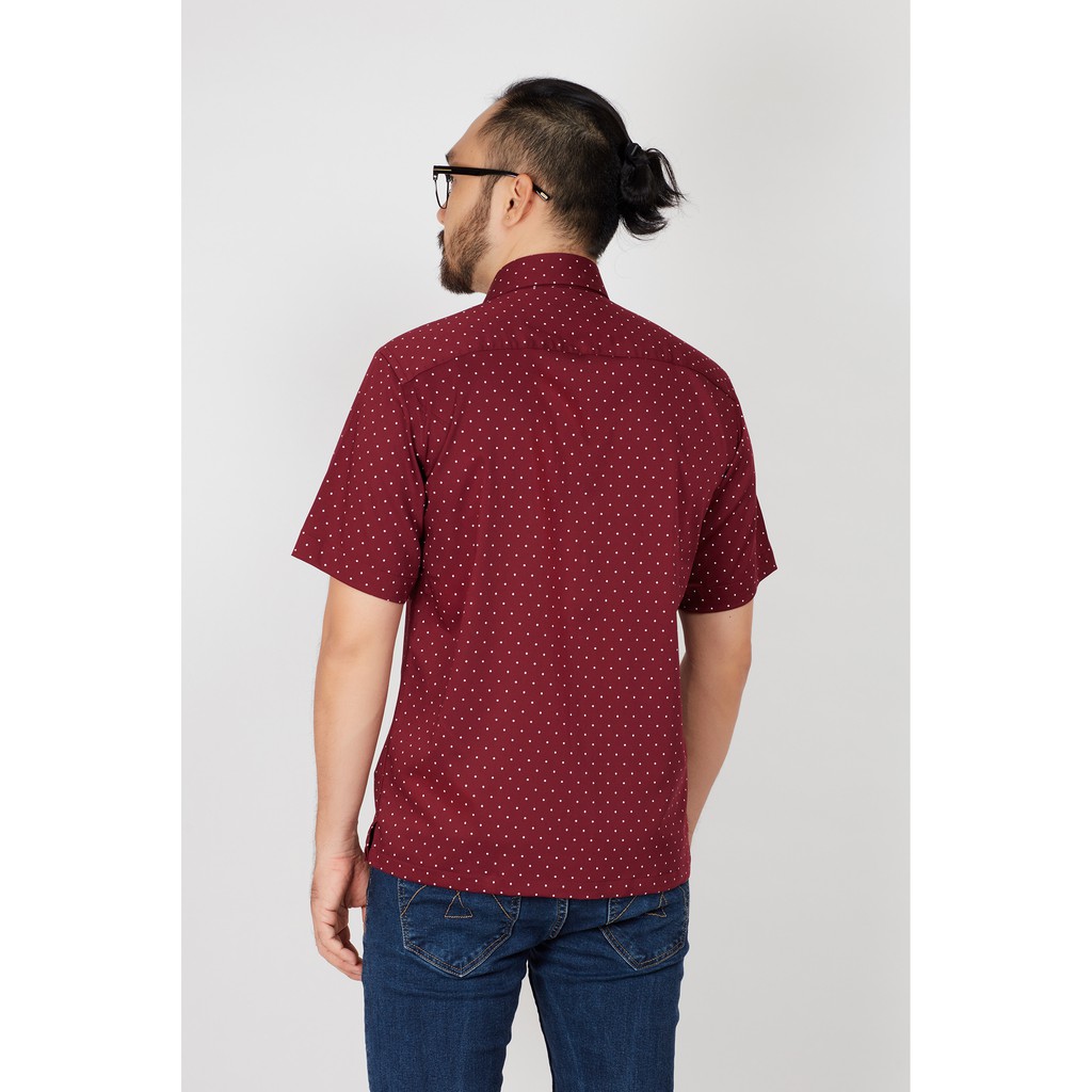 Áo sơ mi nam mattana Casual ngắn tay đỏ hoa văn chấm bi MAM18200370208441