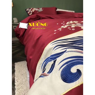 set chăn ga gối lụa ai cập hạc đỏ