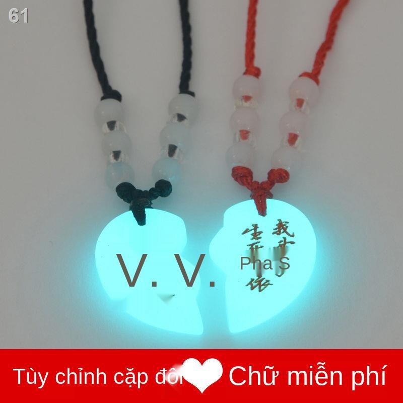 dây chuyền cặp đôi mặt đá dạ quang khắc chữ Trung Quốc quà tặng ngày lễ tình nhân cho bạn nam nữ, vợ chồngP