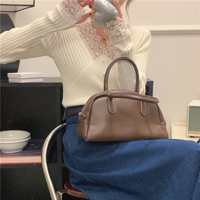 SUXI Áo Dệt Kim Tay Dài Màu Sắc Trơn Dáng Ôm Phối Ren Phong Cách Hàn Quốc Thời Trang Cho Nữ