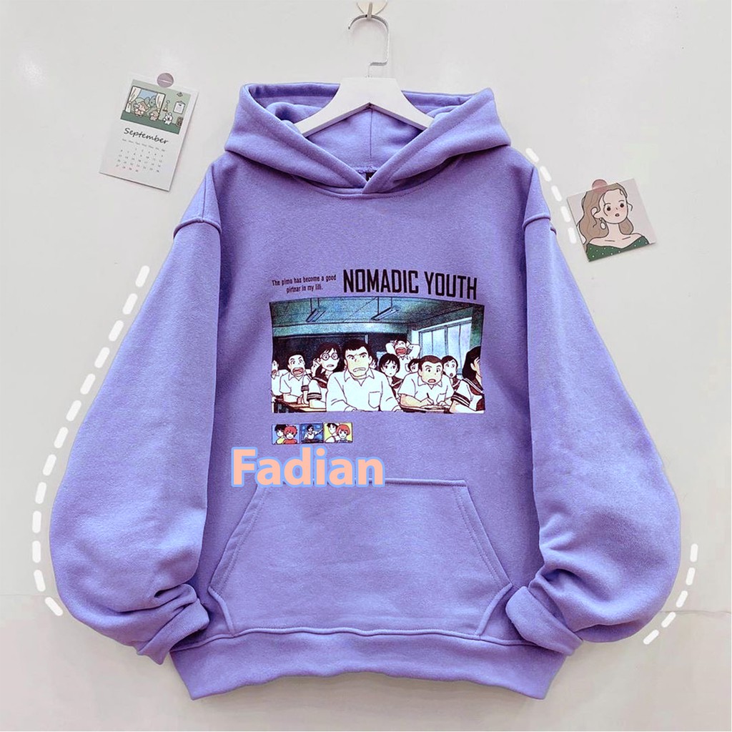 Áo Hoodie Unisex nam nữ form rộng kiểu dáng Sweater nón 2 lớp chui đầu NOMADIC YOUTH in hình lớp học phong cách Ulzzang