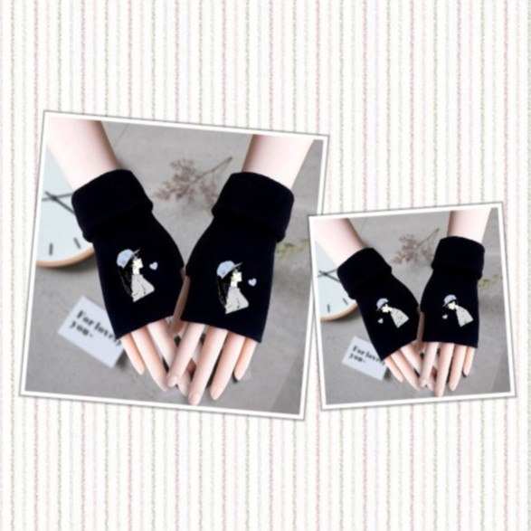 Găng tay len hở ngón in hình SHINICHI RAN Couple DETECTIVE CONAN Thám Tử Lừng Danh anime chibi cặp đôi thời trang