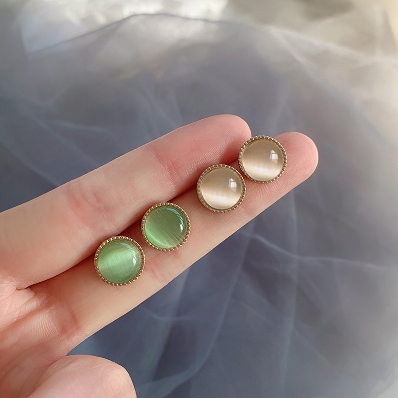 Bông Tai Mạ Bạc Đính Đá Opal Trắng Đơn Giản