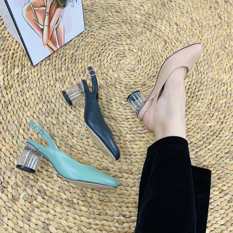 Giày cao gót công sở vimily mũi tròn gót trong suốt 5cm