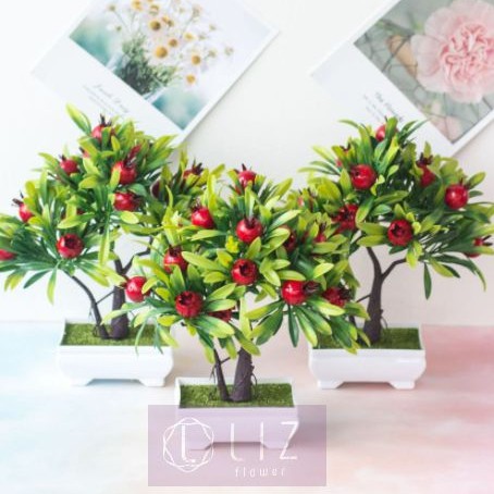 Chậu cây giả trang trí - Chậu Cây Lựu Giả Để Bàn Lizflower