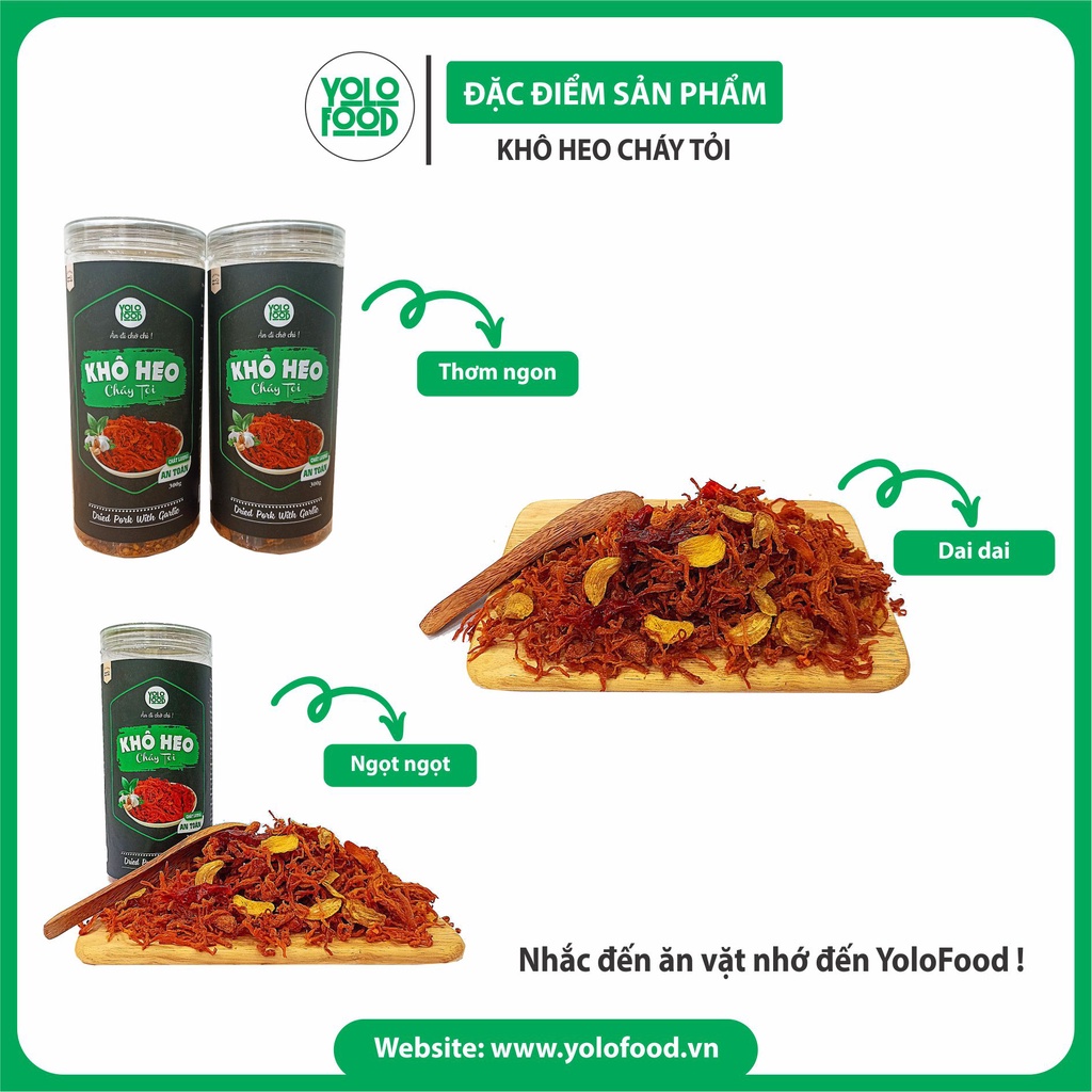 Khô heo cháy tỏi 300g YOLOFOOD đồ ăn vặt, khô heo loại 1, thơm ngon, chất lượng, đồ khô ăn vặt đóng hộp atvstp
