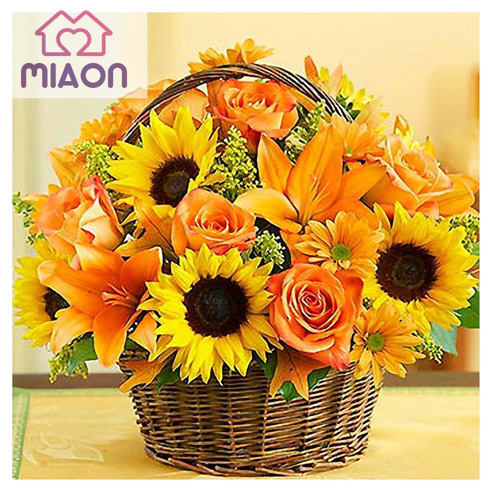 Tranh Thêu Chữ Thập Đính Đá Hình Hoa Hướng Dương 5d
