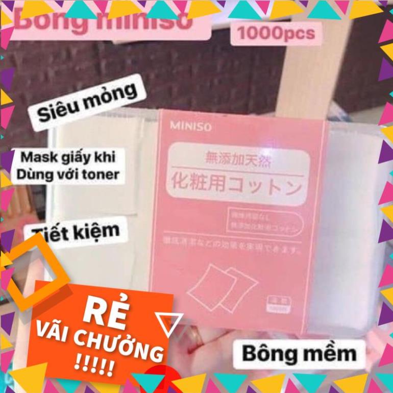 Bông Tẩy Trang MINISO Nhật Bản 1000 miếng, Bông Tẩy Trang Dạng Mỏng Tẩy sạch Da Mặt đắp Toner