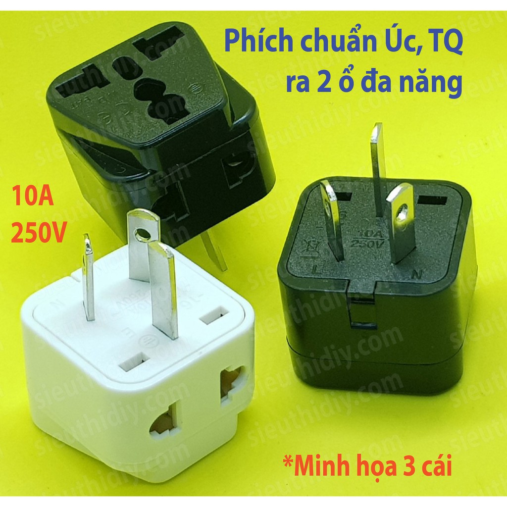 Phích chuyển ổ Úc, TQ 3 chân dẹt chéo ra ổ cắm Đa Năng