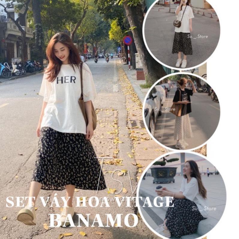 Chân váy hoa dáng dài phong cách vintage chân váy hoa nhí siêu đẹp hot trend năm nay 591 thời trang BANAMO